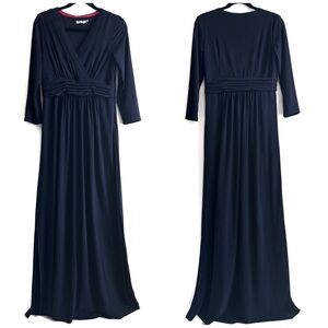 Eliza J V Neck Wrap Long Sleeve Maxi Dress Elegant Navy Blue Size 8